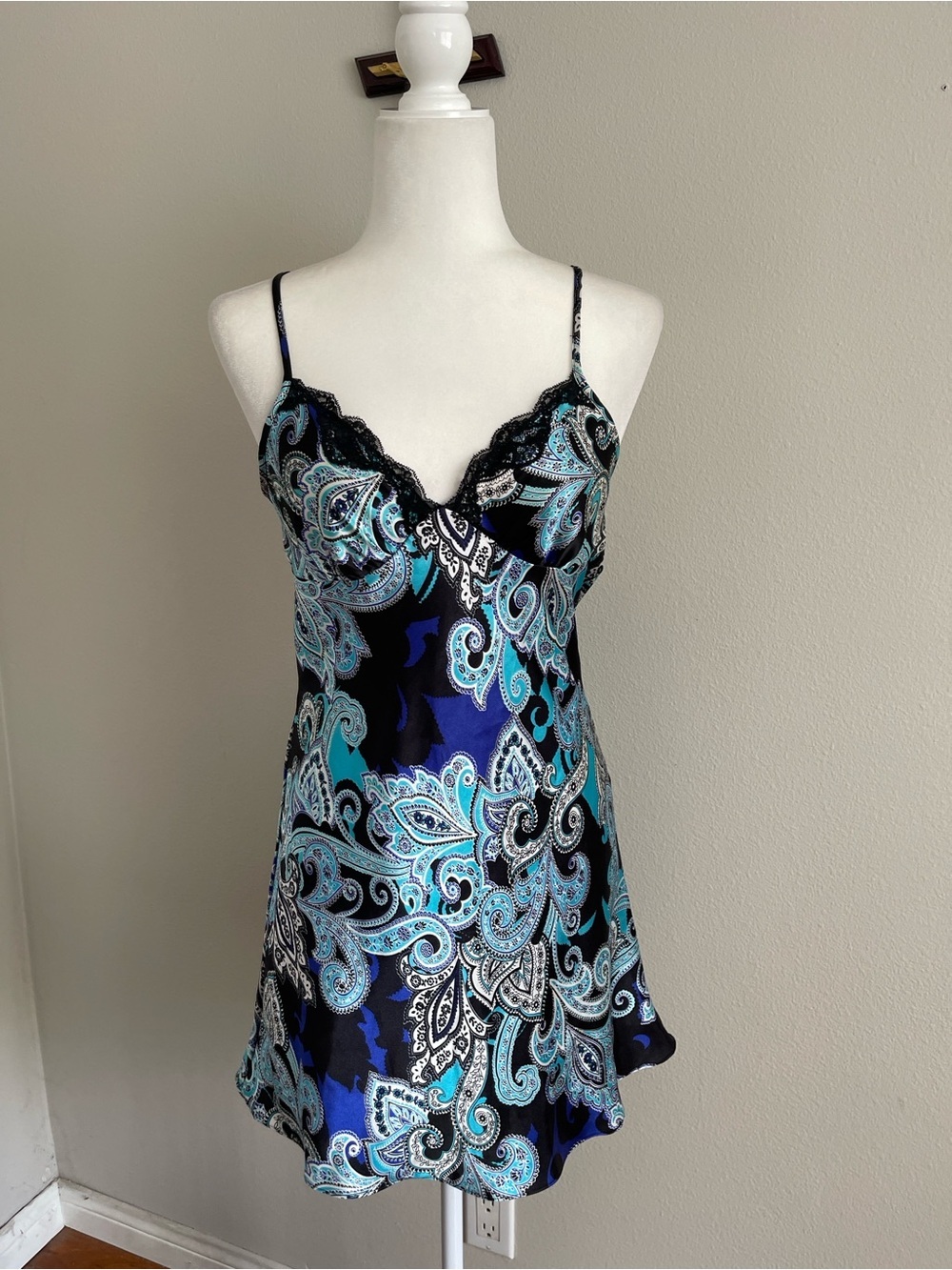 Apt. 9 Blue & Black Paisley Lace-Trim Mini Chemise